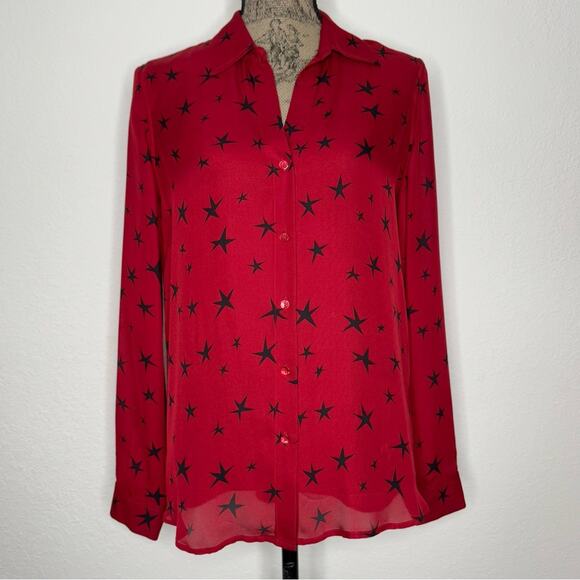 L'Agence Nina Red Star Print Button Down Top Silk Blouse Women’s Small - Picture 1 of 9